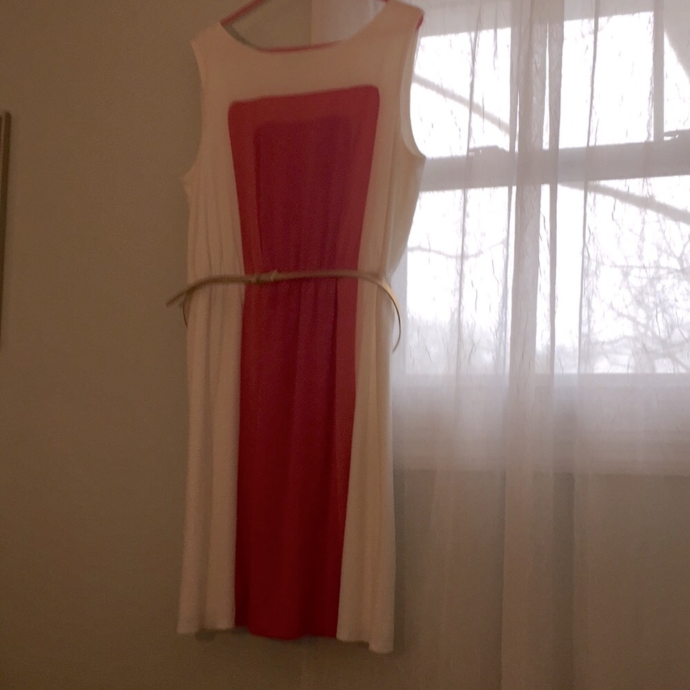 Off white, pink & orange (coral) dress